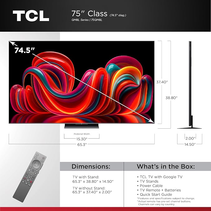 TCL 75 Inch Class QM8L Series | SQD-Mini-LED QLED Smart TV | 75QM8L, 2026 Model | 144Hz | Ultimate Color Brightness & Contrast | Google AI Bang & Olufsen | Voice Control Gaming Streaming Television - Image 2