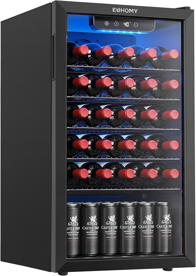 EUHOMY Beverage Refrigerator Cooler, 125 Can Mini Fridge with Glass Door for Soda Beer or Wine, Beverage Cooler for Home, Office, Bar with Removable Shelves, Black by EUHOMY