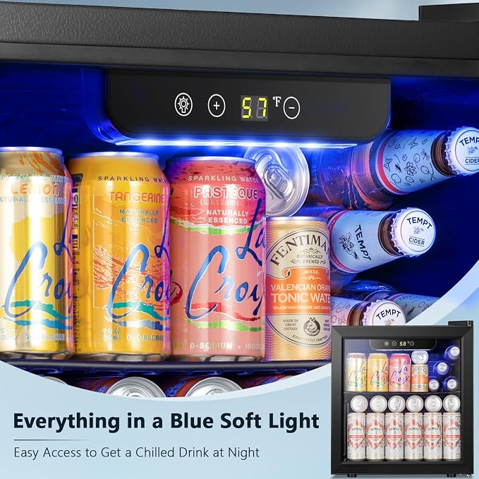 Antarctic Star 48 Can Mini Fridge Cooler - Beverage Refrigerator Black Glass Door for Beer Soda or Wine, Small Drink Dispenser Machine Electronic Temperature Control for Home, Office or Bar, 1.3cu.ft. - Image 4