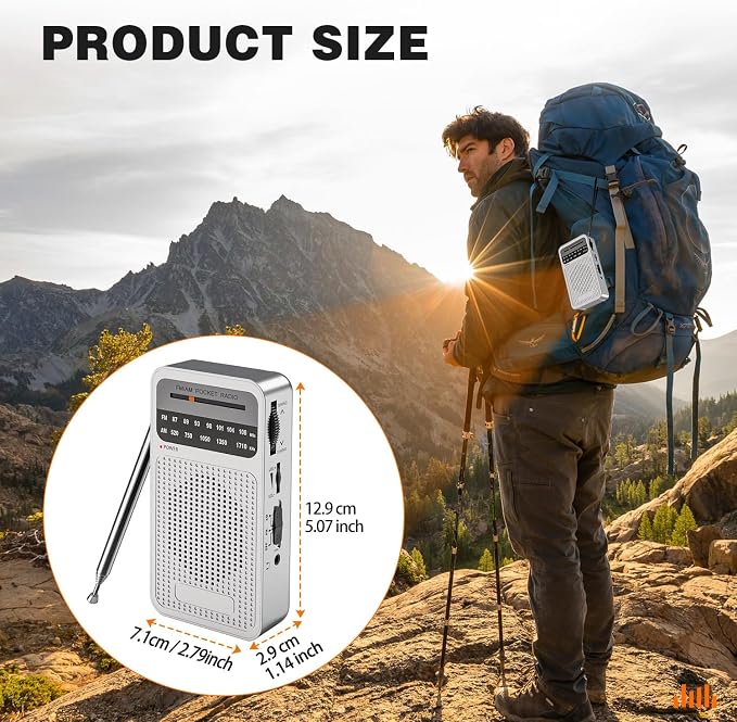 Portable Radio AM FM with Long Range Reception, Goodes Transistor Radio with Loud Speaker, Headphone Jack, 2AA Battery Operated for Indoor, Outdoor and Emergency Use - Silver - Image 6