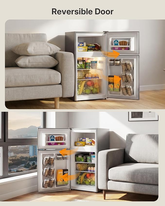 Upstreman 3.1 Cu.Ft Mini Fridge with Freezer, Double Door Small Refrigerator, Adjustable Thermostat, Energy Star Certified Low Noise Mini Refrigerator for Bedroom, Dorm, Apartment Silver-TM31 - Image 8