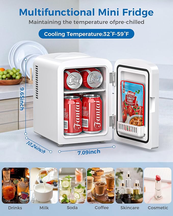 Electactic 4L/6 Cans Mini Fridge for Bedroom, Dorm, Makeup, White | Small Cooler for SkinCare, Drinks, Energy Saving, Low Noise, 120V AC/12V DC for Home & Car Use, Compact & Portable - Image 2