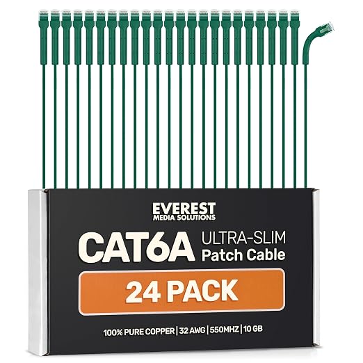 Everest Ultra Slim Cat6a Ethernet Patch Cables 7ft Green by EverestMediaSolutions