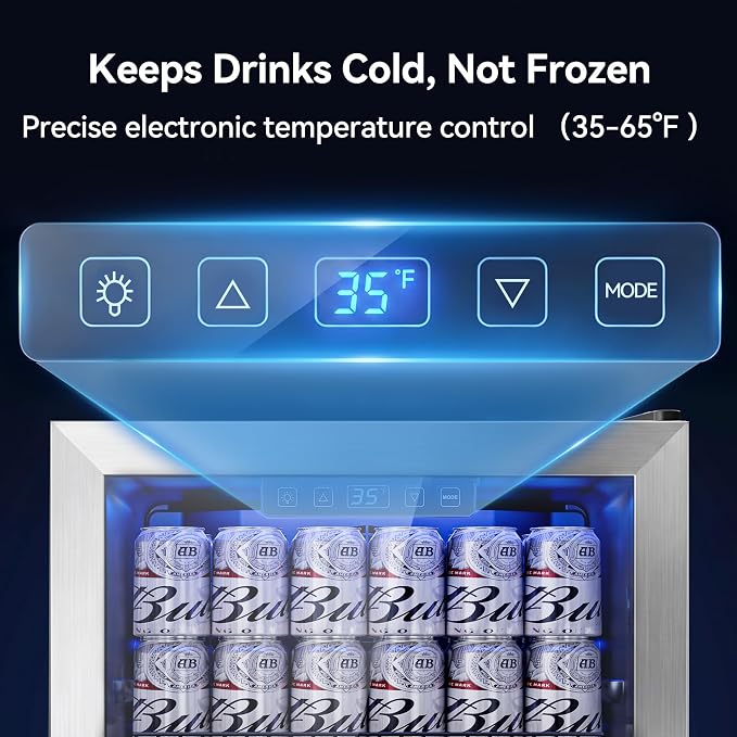 Tehanld 2.5 Cu.Ft Beverage Fridge, Glass Door Mini Fridge, Silver, 96 Can | Adjustable Shelves for Wine & Beer, Digital Temp, Holds Up to 96 Cans, Freestanding for Home & Office - Image 4