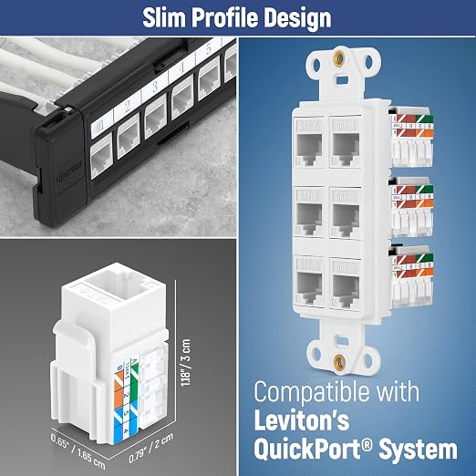 Everest 90° Angled RJ45 Cat6A Keystone Jacks 10-Pack in White - Image 6