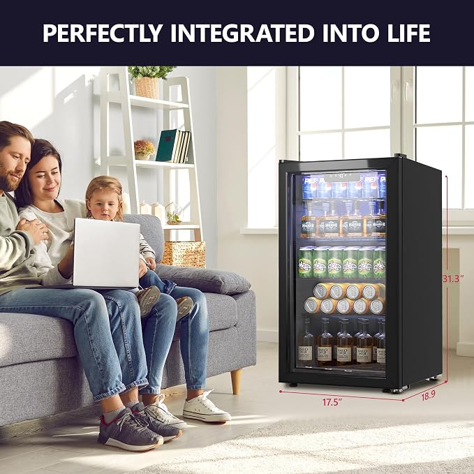 Beverage Refrigerator and Cooler, 126 Can Mini fridge with Glass Door, Beverage Cooler with Digital Temperature Display & Adjustable Shelves for Soda Beer or Wine, NEW Black, 3.2Cu.ft - Image 7