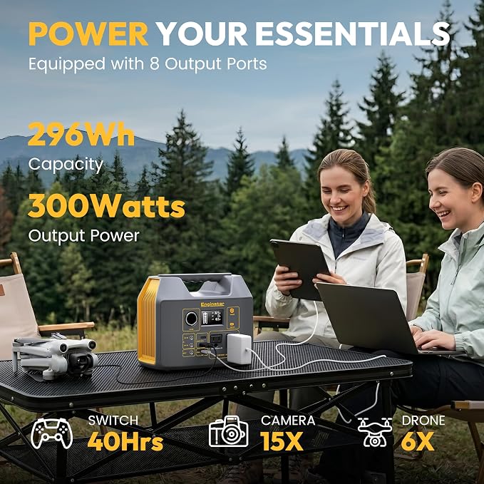 EnginStar Portable Power Station,300W Solar Generator, 110V 296Wh Power Bank Two Pure Sine Wave AC Outlet 80000mAh Lithium Battery Pack for Camping Outdoors Trip RV Hunting Vans Emergency Backup - Image 2
