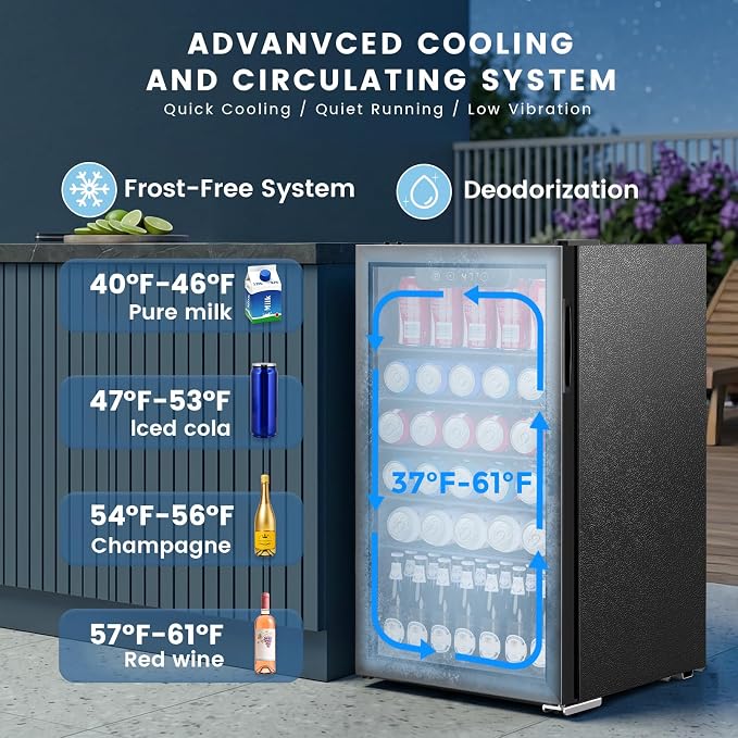 Electactic 130 Can Mini Fridge, 3.1 Cu. Ft. Beverage Cooler with Adjustable Digital Thermostat, Quiet Operation for Soda Beer Wine, Compact Refrigerator for Dorm Office Garage, Black - Image 4