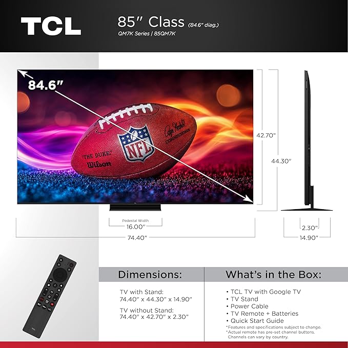 TCL 85 Inch Class QM7K Series | Mini LED QLED 4K HDR | 85QM7K, 2025 Model | 120HZ-144HZ Anti Reflective Screen Smart Google TV Dolby Atmos Onkyo Audio | Voice Remote Alexa Gaming Streaming Television - Image 2