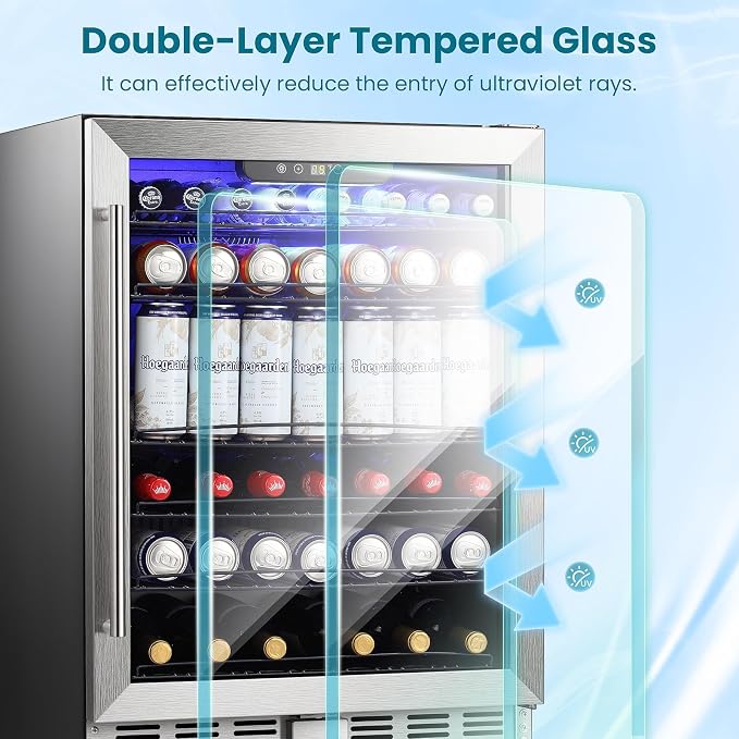 Antarctic Star 166 Can Beverage Refrigerator Cooler, 5.1 Cu.Ft Mini Fridge with Safety Lock, Beverage Cooler with Glass Door/LED Light/Adjustable Removable Shelves for Home/Office/Bar(Stainless Steel) - Image 2