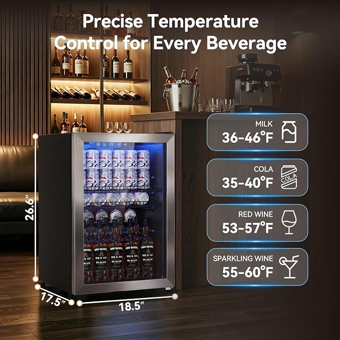 Tehanld 2.5 Cu.Ft Beverage Fridge, Glass Door Mini Fridge, Silver, 96 Can | Adjustable Shelves for Wine & Beer, Digital Temp, Holds Up to 96 Cans, Freestanding for Home & Office - Image 2