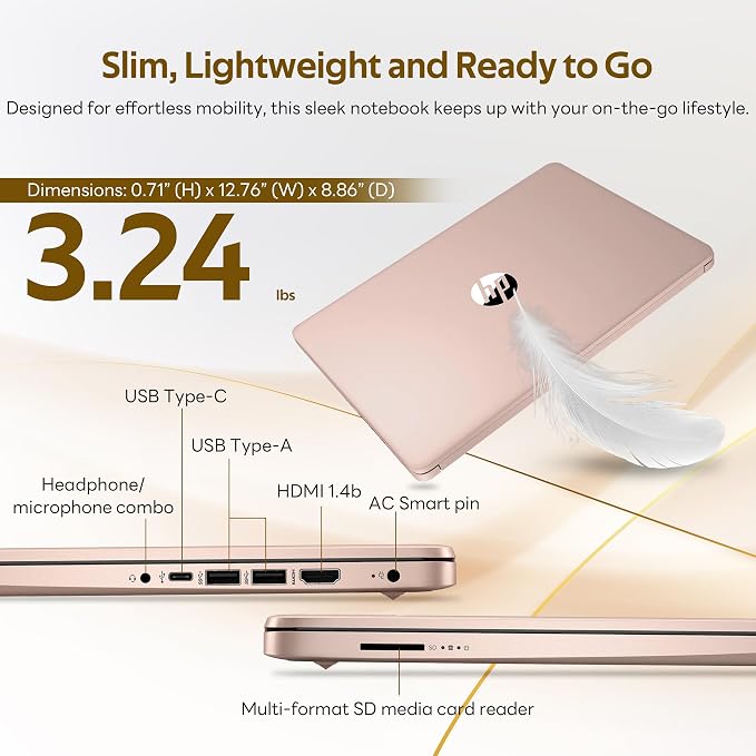 HP Stream 14" HD Laptop with AI Copilot for Student & Business, Intel Processor N150, 4GB RAM, 1.12TB Storage (128GB UFS + 1TB Docking Station), 1 Year Office 365, Wi-Fi 6, Win 11, Pale Rose Gold - Image 9