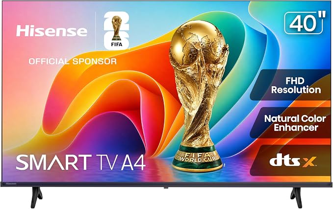 Hisense 40" Inch A4 Series FHD 1080p Smart VIDAA TV (40A4NV, 2026 NEW) - Full Array LED, DTS Virtual: X, Noise Reduction, AI Sports Mode, Works with Alexa, Apple Airplay & Apple Home, Slim Bezel by Hisense