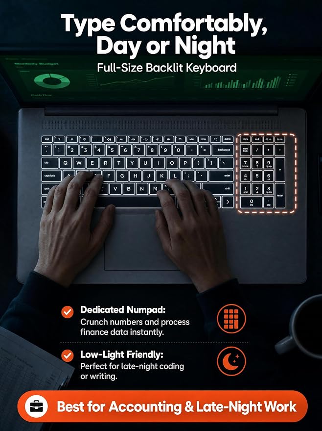 HP 17.3" HD+ Touchscreen Laptop - AMD Ryzen 5 7430U (6-Core, Up to 4.3GHz), 20GB RAM, 512GB PCIe SSD, Radeon Graphics, Windows 11 Pro, Backlit Keyboard, Wi-Fi 6, Fast Charge Business & Student PC - Image 7
