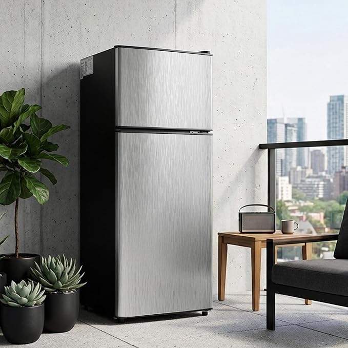 3.2 Cu.Ft Mini Fridge with Freezer, 2 Door Small Refrigerator with Adjustable Thermostat Energy-efficient Low Noise, Compact Fridge for Bedroom, Office, Dorm, Pewter - Image 7