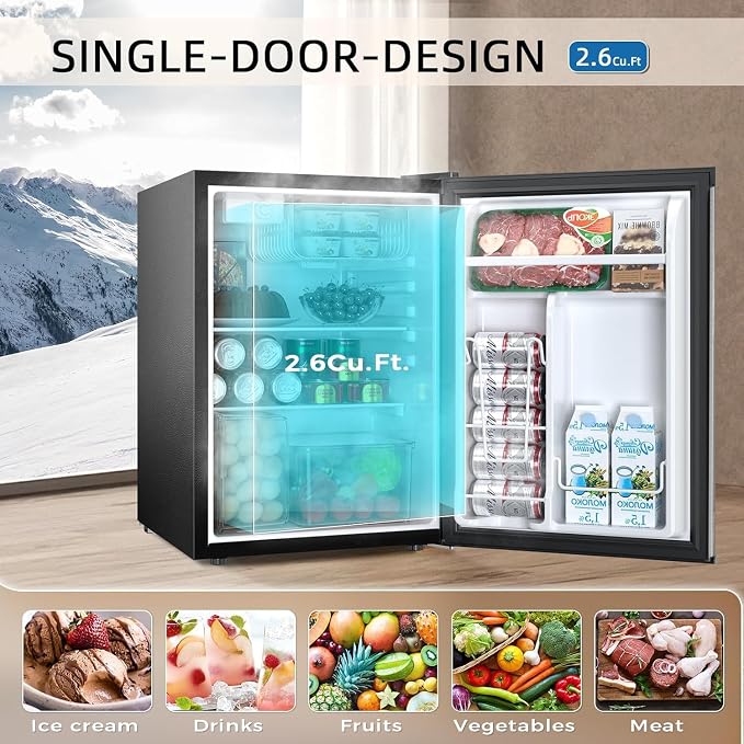 Antarctic Star Mini Compact Refrigerator with Freezer, 2.6 Cu.Ft. Single Door Adjustable Removable Shelves for Apartment/Dorm/Office,Silver - Image 2