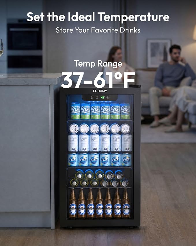 EUHOMY Beverage Refrigerator and Cooler, 128 Can Mini fridge with Glass Door, Small Refrigerator with Removable Shelves for Soda Beer or Wine, Home/Bar/Office, Black - Image 3