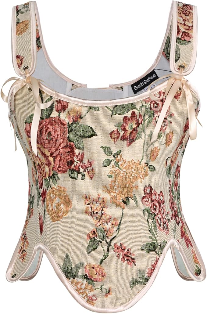 SCARLET DARKNESS Bustier Tops for Women Renaissance Floral Lace Up Bodyshaper by SCARLETDARKNESS