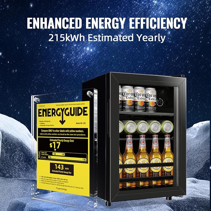 1.3 Cu.ft Beverage Refrigerator Drink Mini Fridge Refrigerator for Soda Beer or Cans Personal Beverage Cooler 7 Modes Temp Adjustable Shelves Suit for Home, Office, Dorm - Image 7