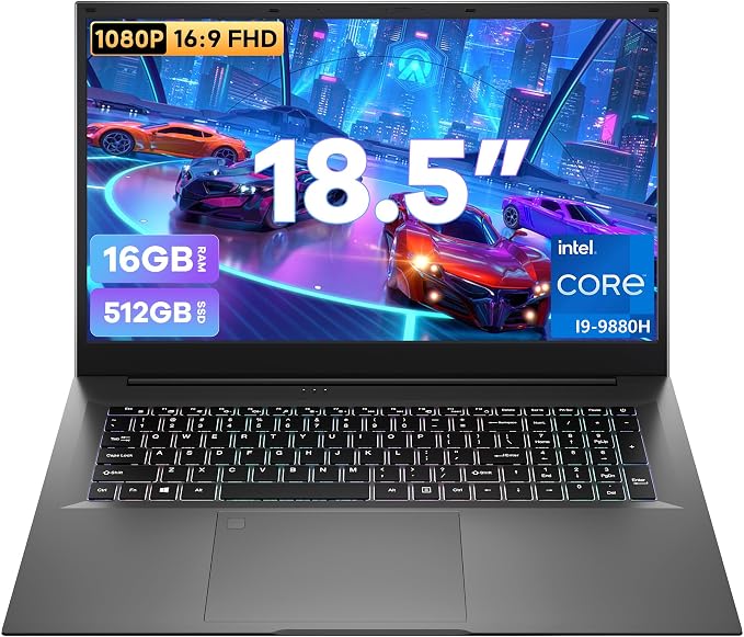 18.5 Inch Laptops, Core i9 CPU (Up to 4.8 GHz), 16GB RAM, 512GB SSD, WiFi-6 | 100% sRGB FHD Display, Win 11 Home, Backlit Keyboard, Numeric Pad Fingerprint Login, Laptop Computer for Business Students by Unknown