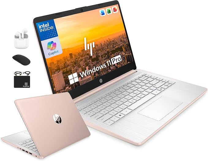 HP 14" Laptop Computer for 2026 Student Business Productivity, MS Office & Win 11 Pro, Copilot AI, Intel 4-Core CPU, 4GB DDR5 RAM, 628GB Storage (128GB UFS+500GB Ext), Wi-Fi 6, HubxcelAddon, Rose Gold by Unknown
