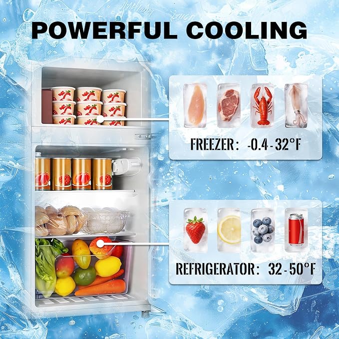 3.5 Cu.Ft Compact Refrigerator Blue, Dual-Door MIni Fridge for Home | 2 Removable Glass Shelves, Large Capacity with 7 Settings, Low Consumption for Dorm Apartment - Image 2