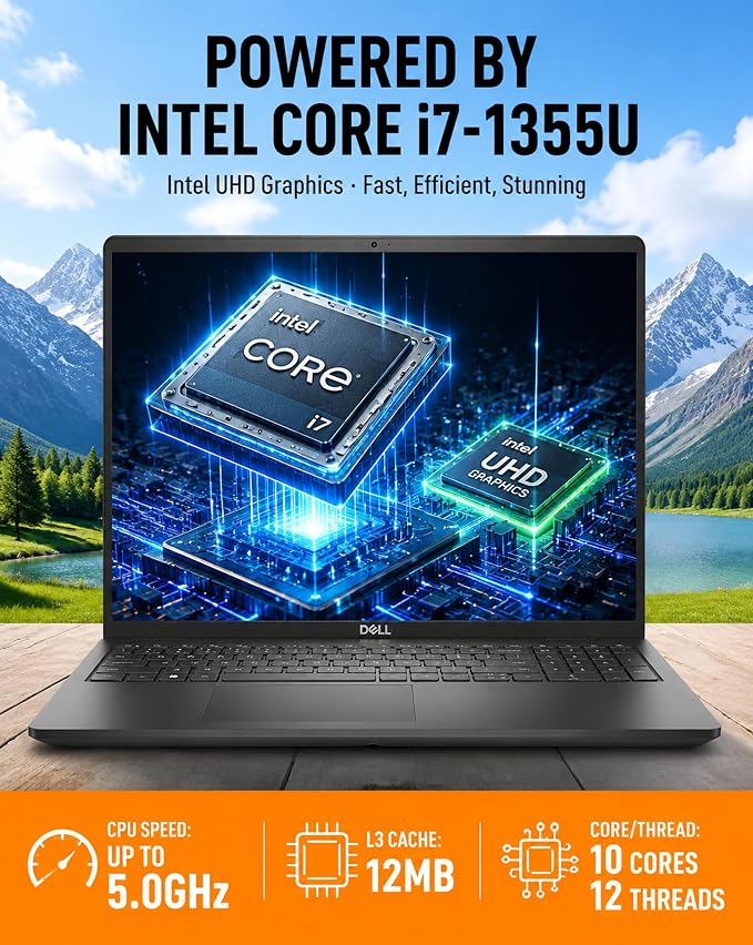 Dell 15 DC15250 Touch Laptop Intel i7-1355U(10-Core) 32GB DDR5 RAM 1TB SSD | 15.6" FHD Touchscreen, Wi-Fi 6, AI Copilot, Windows 11 Pro 2026 Computer for Business & Student - Image 2