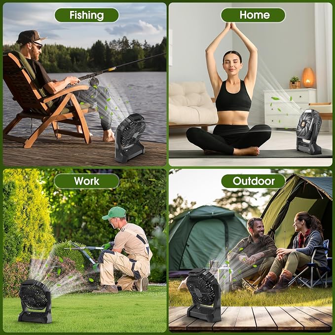 Portable Rechargeable Fan, 20000mAh Cordless Battery Powered Camping Tent Fans with LED Lantern, Small USB C Operated Outdoor Ventilador for Travel Camp Fishing Picnic Beach Office Home Essentials - Image 7