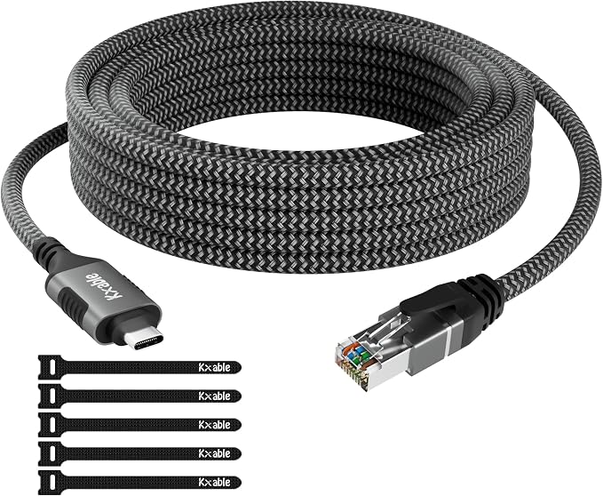 USB C to Ethernet Cable 2FT, Type C to RJ45 Cord, Gigabit Directly Connected by Kxable