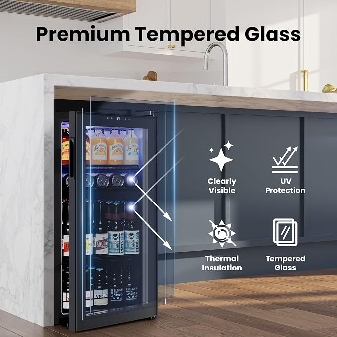 Yeego Beverage Refrigerator Drink Cooler, 105 Cans Mini Fridge Glass Door | Soda Wine Beer Small Cooler, 34°F To 54°F Digital Temperature Control, for Home Office Bar, Adjustable Shelves, Black - Image 5