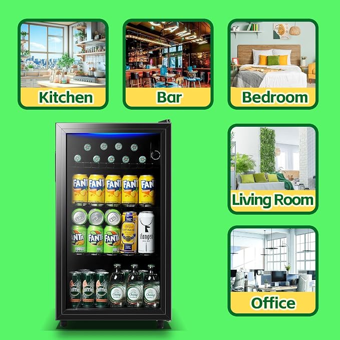 Beverage Refrigerator Cooler 3.5 Cu.Ft 120 Can Small Fridge Black | Large Capacity with Glass Door, LED Light & Adjustable Shelves for Soda Beer Wine, Perfect for Home Bar Office - Image 8