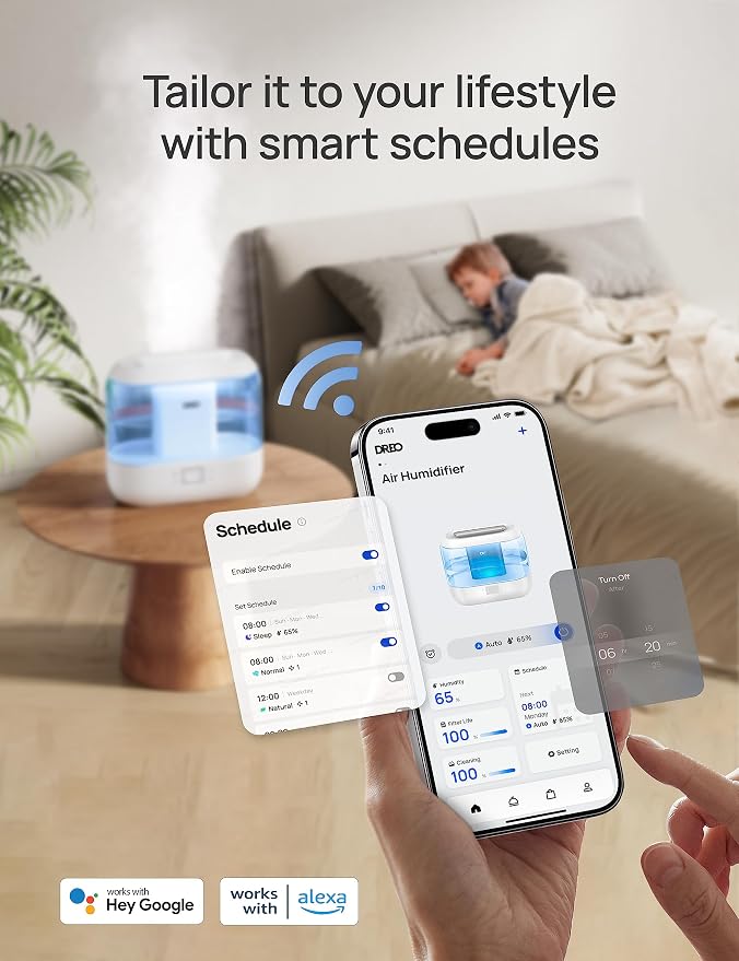 Dreo Smart Humidifiers for Bedroom-Filter Included,Top Fill 4L Humidifier Large Room with 28 dB, 36H Runtime, Touch/APP/Voice Control, Nightlight, Cool Mist Humidifiers for Baby, Plants, Indoor, Blue - Image 3