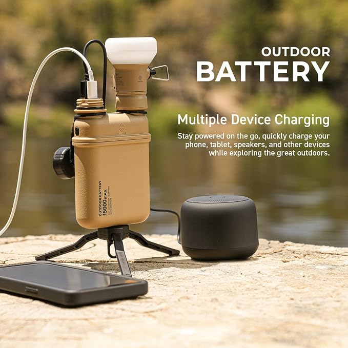 ELECOM NESTOUT Rugged Power Bank, 15000mAh Outdoor Charger, 32W USB C Fast Charging PD, Waterproof IP67, Heavy Duty Shockproof, Tactical Battery Pack for iPhone Tablet Hiking Camping Survival (Beige) - Image 2