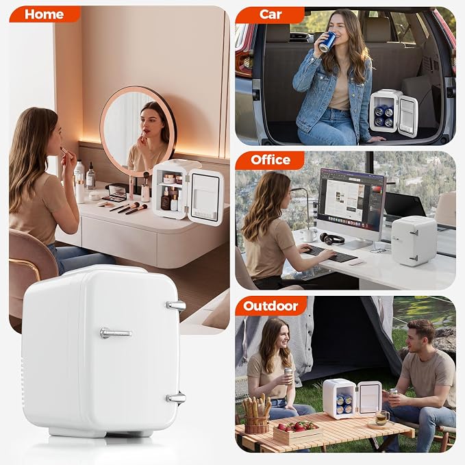 Mini Fridge for Bedroom - 4 Liter/6 Can Mini Makeup Fridge, 110V AC/ 12V DC Portable Thermoelectric Cooler&Warmer for Skincare, Drink, Cosmetic, Medicine, Small fridge for Bedroom, Office, Dorm, Car - Image 9