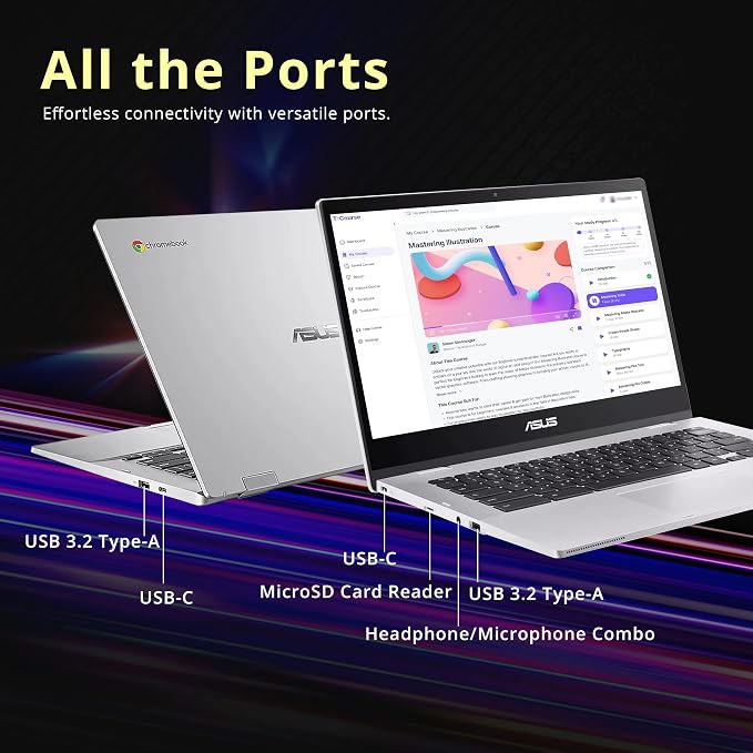 ASUS Chromebook CX1400CNA-WS01 14" HD Anti-Glare Laptop, Intel Celeron N3350 Processor, 4GB RAM, 32GB eMMC, Intel HD Graphics, 720p HD Camera, Wi-Fi, Bluetooth, Chrome OS, Silver (Renewed) - Image 6