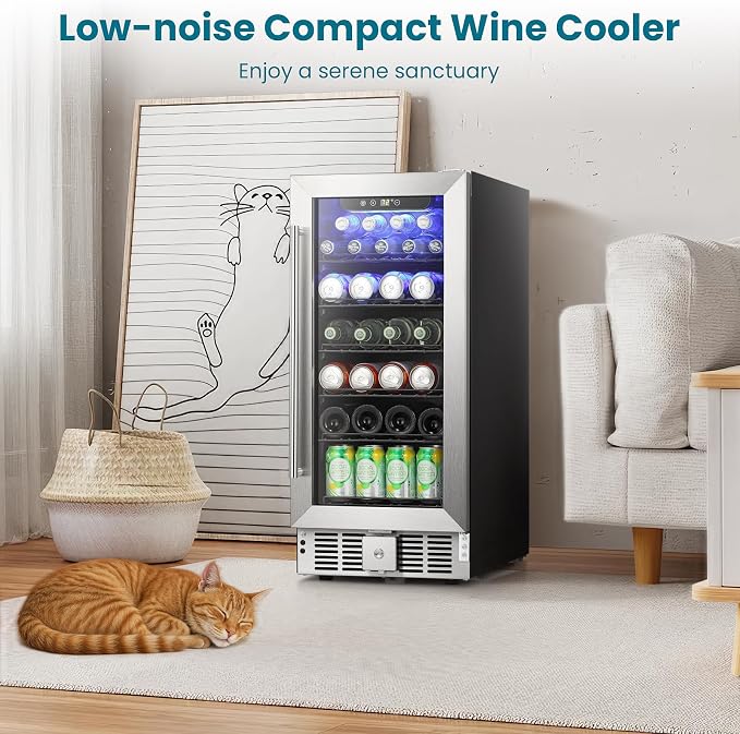 Antarctic Star 115 Can Beverage Refrigerator Cooler, 2.9 Cu.Ft Mini Fridge with Safety Lock, Beverage Cooler with Glass Door/LED Light/Adjustable Removable Shelves for Home/Office/Bar(Stainless Steel) - Image 4