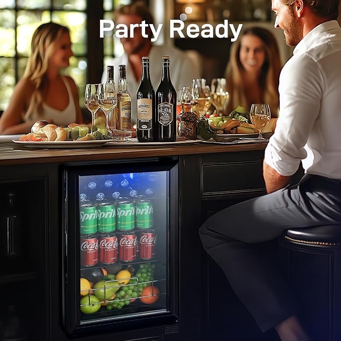 Anypro 2.6 Cu.Ft Beverage Refrigerator and Cooler, Fridge with Tempered Glass Door, 126 Cans Wine Drink Beer Fridge for Office Bedroom Bar, 7 Level Temperatures, Adjustable Shelves - Image 5