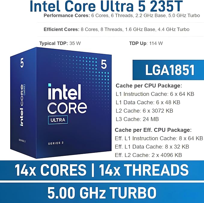 Dell Pro Micro Mini Desktop, AI PC with Intel Core Ultra 5 235T | (14-Core, 13 Tops NPU), 32GB DDR5, 1TB SSD, WiFi 6, Windows 11 Pro - for Business Office Home & Multi-Monitor Workstations - Image 2