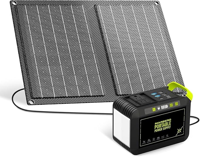 MARBERO 88.8Wh Solar Generator with 21W Solar Panel Included Portable Power Station 80W 110V 120W Max for Camping Outdoor Hiking Fishing Emergency by MARBERO