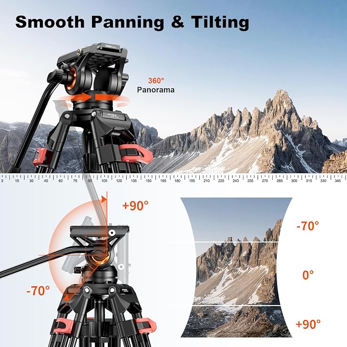 COMAN 74.4" Video Tripod, Heavy Duty Camera Tripod - Image 3