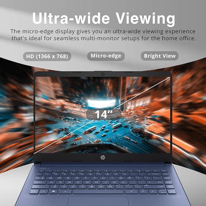 HP 14" HD Laptop, Windows 11, Intel Celeron Dual-Core Processor Up to 2.60GHz, 4GB RAM, 64GB SSD, Webcam, Dale Blue (Renewed) - Image 2