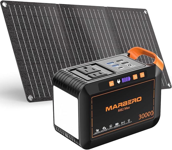 MARBERO Solar Generator 111Wh Portable Power Station with Solar Panel 30W Included Power Bank with AC Outlet 120W Surge for Home Outages Camping Outdoor Adventure Emergency by MARBERO