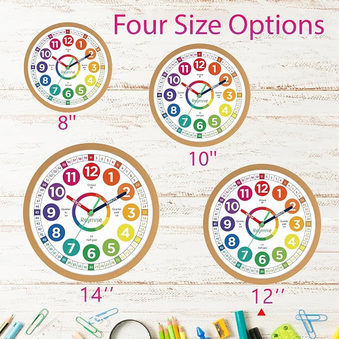 Roymnie12 Inch Wall Clock for Kids Learning to Tell Time Easily Analog Non - Image 7