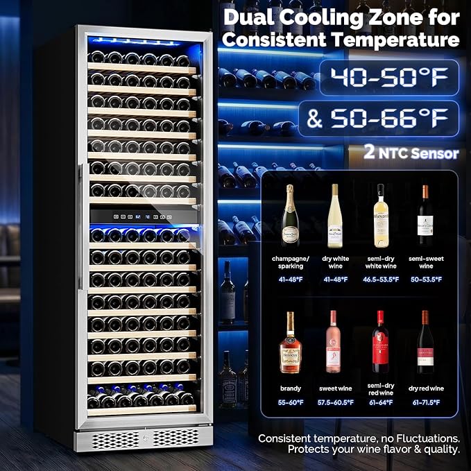 ROVSUN 24'' Wine Cooler Refrigerator, 160 Bottles Dual Zone Wine Fridge with Professional Temperature Control System, Built-in Wine Cellar with Touch Panel Control for Wine Enthusiast, Restaurant - Image 2