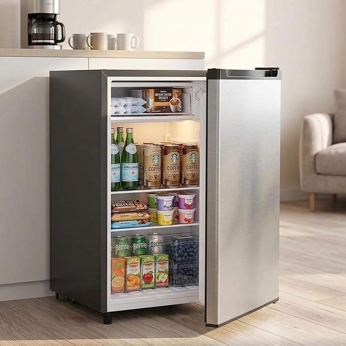 3.2 Cu.Ft Mini Fridge with Freezer, 1 Door Small Refrigerator with Adjustable Thermostat Energy-efficient Low Noise, Compact Fridge for Bedroom, Office, Dorm, Silver - Image 6