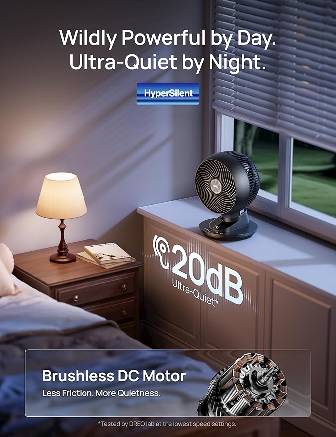 DREO Smart Fan for Bedroom, Powerful 85 ft Airflow, 12 Inches, Desk Fans in 20dB Quiet, 90°+90° oscillating fans, App/Voice Control, 9 Speeds & 8/12H Timer for Home Office Dorm - Image 6
