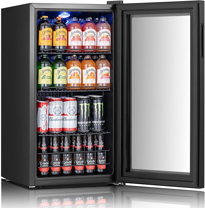 Yeego Beverage Refrigerator Drink Cooler, 105 Cans Mini Fridge Glass Door | Soda Wine Beer Small Cooler, 34°F To 54°F Digital Temperature Control, for Home Office Bar, Adjustable Shelves, Black - Image 2