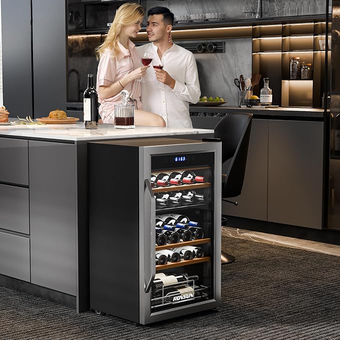 ROVSUN 33 Bottle Wine Fridge, Dual Zone Wine and Beverage Refrigerator with Independent Temp Control & LED Control Panel, Freestanding Wine Cooler Chiller for Red White Wine, Champagne, Beer - Image 7