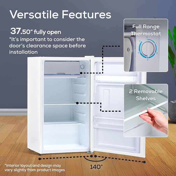 Igloo 3.2 Cu.Ft. Mini Fridge with Freezer - Single Door Compact Refrigerator with Glass Shelves for Homes, Dorms & Offices- Keep Snacks, Drinks & Frozen Foods Cool with Temperature Control Mini Fridge - Image 5