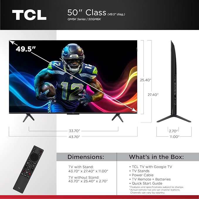 TCL 50 Inch Class QM6K Series | Mini LED QLED 4K HDR | 50QM6K, Latest Model | 120HZ-144HZ High Brightness Smart Google TV Dolby Atmos Onkyo Audio | Voice Remote Alexa Gaming Streaming Television - Image 2